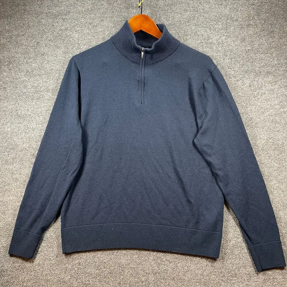J. Crew 1/2 Zip Merino Wool Pullover Sweater Men's Large Blue Casual